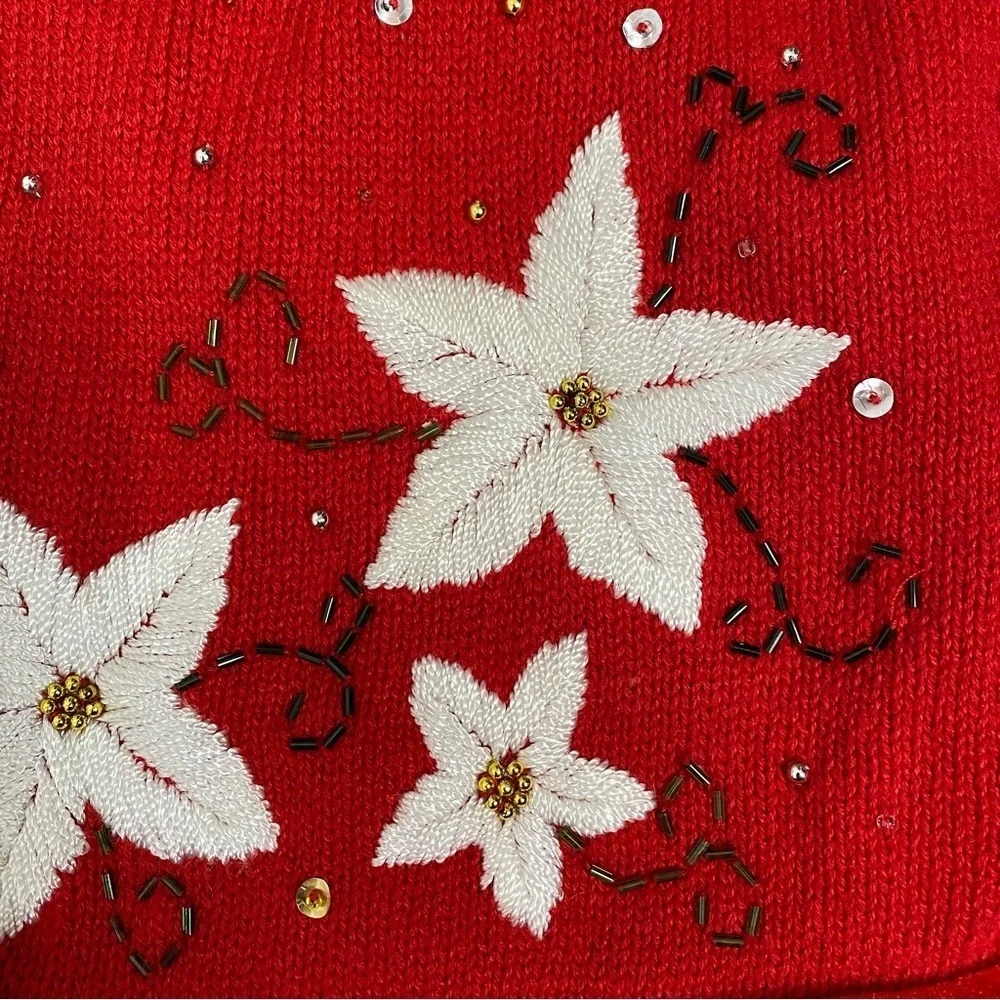 Mercer Street Studio Red Poinsettias Cardigan Sweater